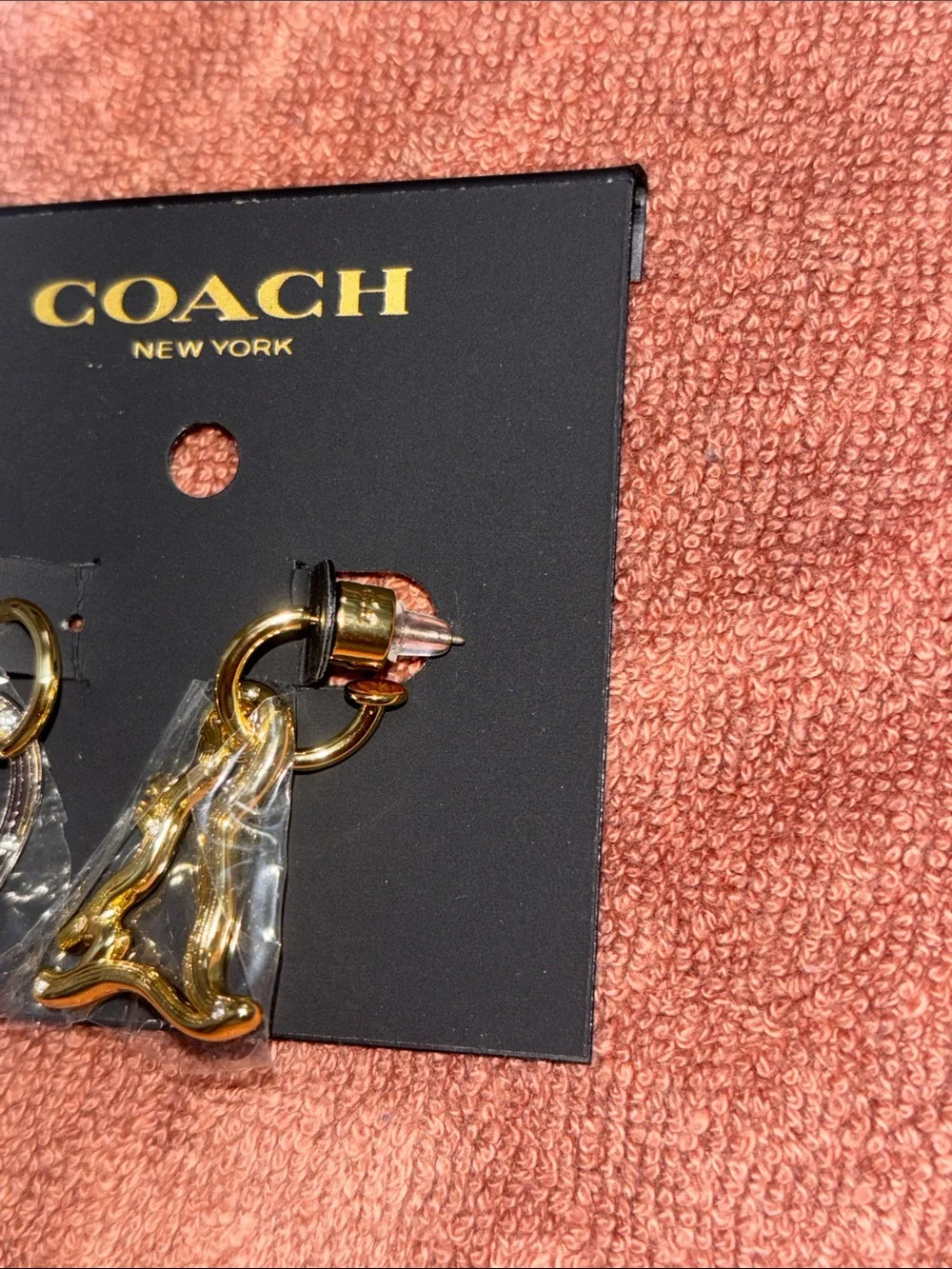 COACH Two-Tone Heart & Dinosaur Dangle Earrings - Gold & Silver - Picture 3 of 5